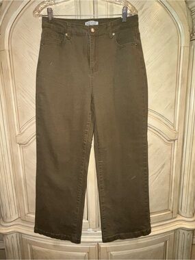 Ettelo High-Waist Olive Green Straight Leg Pants, size 14
